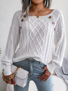 Women Casual Square Collar Buttons Long Sleeve Knitted Pullovers Sweaters