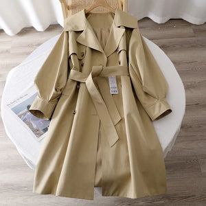 British Style Trench Coat Women Spring Autumn Large Lapel Double-breasted Overcoat