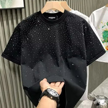 Men's Summer Rhinestone Rivet T-shirt  featuring a round neck and casual  styles Perfect for high street  fashion in 2025 . Short sleeve for comfort fit