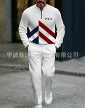 Mens Half Open Placket Zip Pullover   Casual Fashion Long Sleeve  Pants Set