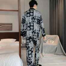 High Quality Satin Printed Pajamas Set Men's Nightwear Ice Silk Long Sleeve Loose Thin Teen Home Clothing Wear Suit Male Pyjama