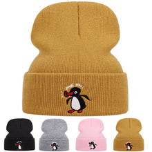 Cute penguin embroidered knitted hats for men and women, autumn and winter outdoor warm sports event woolen hats, bean hats