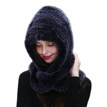 Winter Hats for Woman Fall Cap Warm Natural Fur Hat with Neck Scarves Bonnets Women Knitted Real Rex Rabbit Fur Hat Hooded Scarf