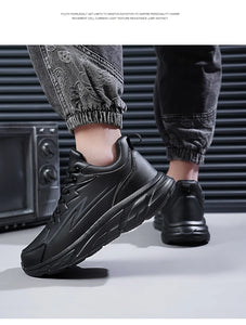 Black Leather Shoes for Men Height Increasing Winter Fashion Sneakers Plus Fur