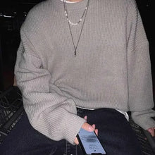 Knit Sweater Male Crewneck Round Collar Pink Men's Clothing Pullovers Solid Color Plain Korean Style Y2k Streetwear Fashion 2025