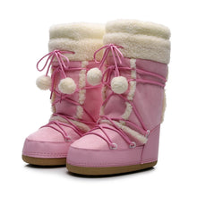 Women Snow Boots Warm Plush Comfortable Platform Shoes Lady Lace-up Mid-Calf Pink Boots Non-slip Winter Shoes Booties