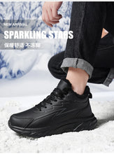 Black Leather Shoes for Men Height Increasing Winter Fashion Sneakers Plus Fur