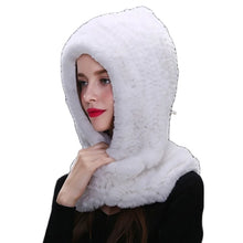 Winter Hats for Woman Fall Cap Warm Natural Fur Hat with Neck Scarves Bonnets Women Knitted Real Rex Rabbit Fur Hat Hooded Scarf