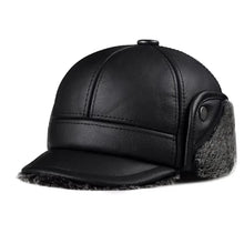 Winter Men's  Hat Thicken Leather Cowhide Baseball Caps With Ears Warm Snapback Dad's Hats Sombrero De Cuero Del Hombre