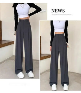 Fashion High Waist Wide Leg  Fall Baggy Black Trouser Office Ladies Full Length