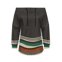 Trendy Off-Shoulder Sweatshirts with Striped & Polka Dot Patterns Drawstring Casual Loose-Fit Top for Women Casual Streetwear