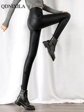 Autumn Winter Women's Leggings Pu Leather Pants Push Up Trousers Warm Black High Waist Tights