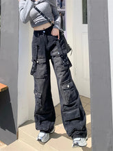 2000S Clothes Y2K Streetwear Washed Black Baggy Cargo Jeans Pants