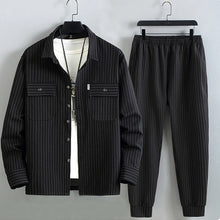 Stripe Sets Men 10XL 11XL Plus Size Suits Stripe Cargo Shirts Jacket Pants Male Fashion Casual Spring Autumn Suits Big Size 11XL