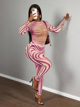 Sexy Sheer Mesh Zebra Print Bodycon Long Sleeve 2 Piece Set for Street Style Festivals Parties