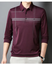 Men's  Warm  Long Sleeve Casual Polo  Business Style Stripe Printed Men's Top