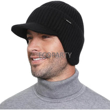Winter Beanie with Brim and Ear Flaps, Outdoor Warm Fleece Lined Knit Hat Stocking Caps for Men Women bucket hat  winter hat