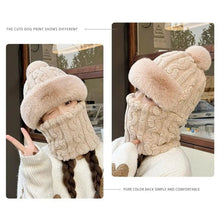 Winter Hat For Women Hooded Face Mask Fluff Keep Warm Thicken Style Neck Scarf Hooded Cap Beanie Knitted Cashmere Neck Warmer