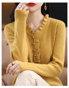 Women Soft  knitted V-Neck Sweater Autumn Winter Fashion