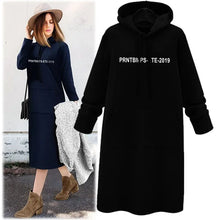 Loose Casual Hoodie Dress Women's Mid-Length Korean Style plus Size Print round Neck Empire Waist Long Sleeve Dress