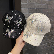 Lace Flowers Baseball Caps for Women Butterfly Rhinestone Breathable Mesh Snapback Hat Hip Hop Hat Fashion Sun Hat