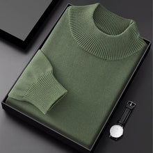 Men's Thick Sweater 100% Cotton Half high collar  Knitted Hoodie Fashion Jacquard Bottom Sweater Autumn/Winter Warm Men's Wear