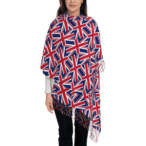 Custom UK Flag Tassel Scarf Women Winter Warm Shawl Wrap