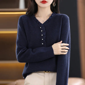 Women Soft  knitted V-Neck Sweater Autumn Winter Fashion