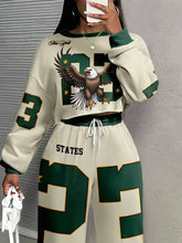 Slaydiva Casual Sports Street Style Women's Loose Fit 2 Pieces Set With Eagle, Number 23, Star And Letter Graphic,