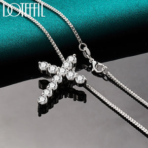 DOTEFFIL 925 Sterling Silver 18 Inch Box Chain AAA Zircon Cross Pendant Necklace