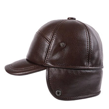 New Winter Cowhide Leather Warm Bomber Hats For Men Fur Wool Plush Thickened Coldproof Earmuffs Hats Natural Genuine Leather Cap