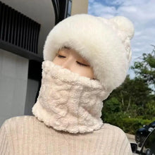 Winter Hat For Women Hooded Face Mask Fluff Keep Warm Thicken Style Neck Scarf Hooded Cap Beanie Knitted Cashmere Neck Warmer