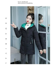 Winter Fashion Women Mid Length Down Cotton Jacket Loose Thick Warm Padded Coat Hooded Parkas