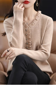 Women Soft  knitted V-Neck Sweater Autumn Winter Fashion