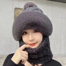 Winter Hat For Women Hooded Face Mask Fluff Keep Warm Thicken Style Neck Scarf Hooded Cap Beanie Knitted Cashmere Neck Warmer