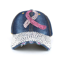 HOPE Believe Pink Ribbon Sparkly Denim Cap Breast Cancer Awareness Washed Dad Hats Rhinestone Bling Breast Cancer Survivor Gifts