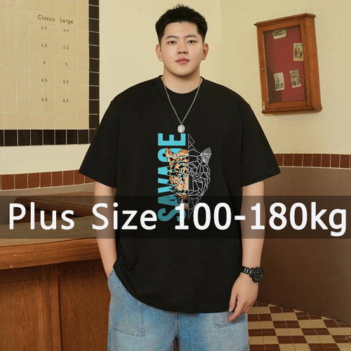 Mens T Shirts Printed Tee Plus Size 110-180kg 5XL 6XL 7XL Black T-shirt Round Neck Short Sleeve Oversized Tops Big Men Clothing