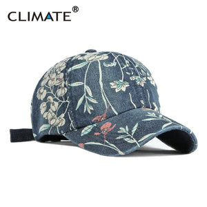 CLIMATE Floral Denim Baseball Cap Hat Women Fashion Flower Caps Denim Jeans