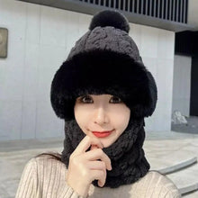 Winter Hat For Women Hooded Face Mask Fluff Keep Warm Thicken Style Neck Scarf Hooded Cap Beanie Knitted Cashmere Neck Warmer