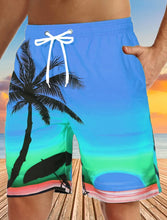 Men's Quick Dry 3D Printed Beach Shorts with Drawstring- Graphic Coconut Tree Breathable Design