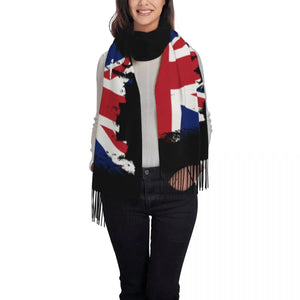 Custom UK Flag Tassel Scarf Women Winter Warm Shawl Wrap