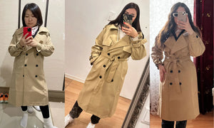 2024 Autumn Woman Long Trench Coat Khaki & Black Women's Windbreaker Coat