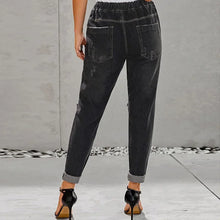 European and American denim straight leg pants with elastic oversized women's jeans ripped