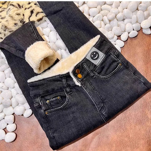 Warm Lambwool Slim Pencil Jeans Womens Skinny Plush Vaqueros Vintage High Waist Thicken Fleece Denim Pants Casual Velvet Legging