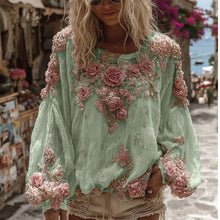 3D Flower Print Long Sleeved Breathable Autumn Shirts Female O Neck Loose Bohemian T-shirts 2025 Casual Holiday Top Blouses