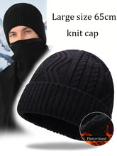 Men's Big Size Knitted Hat for Winter Warm Wool Blend Hat Tide Big Head Thickened Fleece-lined Cold-proof Cotton Beanies 60-65cm