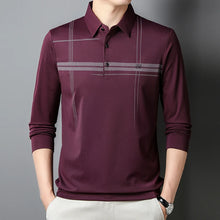 Men's  Warm  Long Sleeve Casual Polo  Business Style Stripe Printed Men's Top