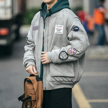 Mens American Heavyweight Padded Bomber Jacket Winter Warm Badge Patch Streetwear Fashion Trendy Coat Korean Hip Hop Parkas Male