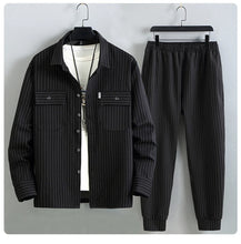 Stripe Sets Men 10XL 11XL Plus Size Suits Stripe Cargo Shirts Jacket Pants Male Fashion Casual Spring Autumn Suits Big Size 11XL