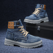 Big Size Men's Shoes 2025 New High Top Sports Shoes, Fashionable Denim Casual Board Shoes, Thick Soled Versatile Workwear Shoes